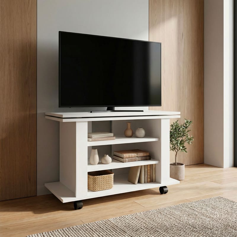 Olyricon TV-bänk 78 cm Med förvaring Rullbar - Vit och svart - Möbler - Tv möbel & mediamöbel - TV bänk & mediabänk