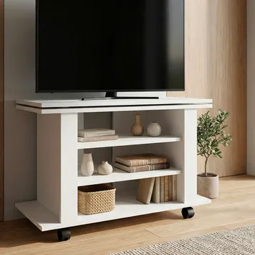 Olyricon TV-bänk 78 cm Med förvaring Rullbar - Vit och svart - Möbler - Tv möbel & mediamöbel - TV bänk & mediabänk