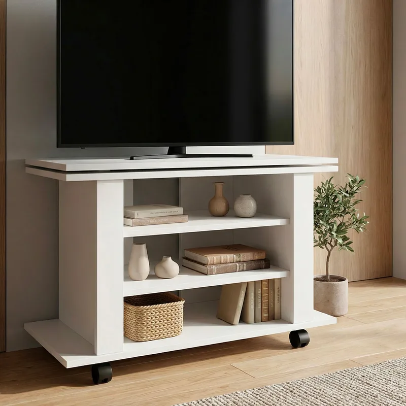 Olyricon TV-bänk 78 cm Med förvaring Rullbar - Vit och svart - Möbler - Tv möbel & mediamöbel - TV bänk & mediabänk