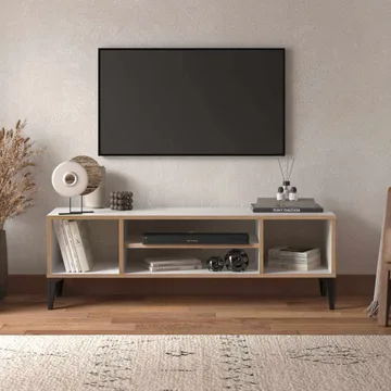 Olyros Tv-bänk 140 cm med Förvaring i Trä med Metallben - Vit - Möbler - Tv möbel & mediamöbel - TV bänk & mediabänk