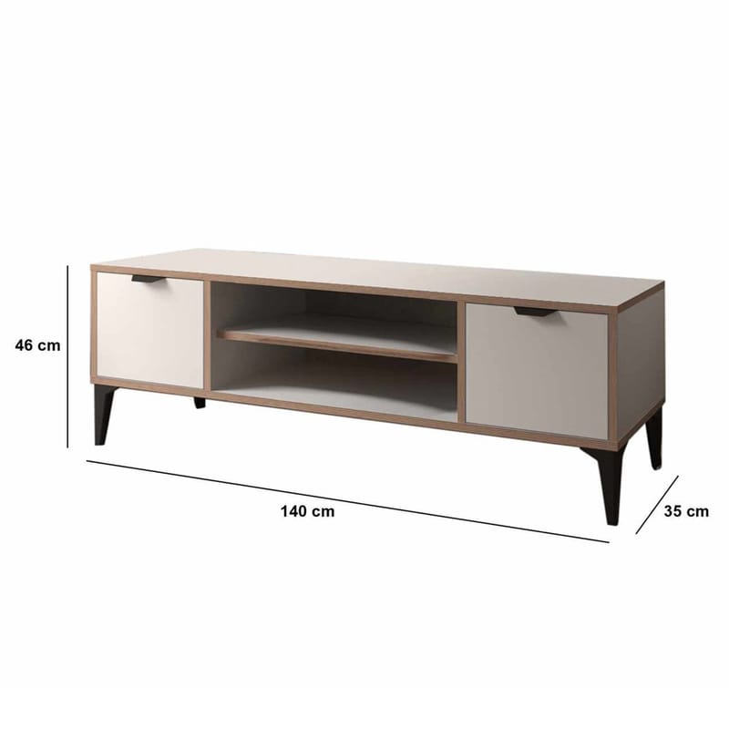 Olyros Tv-bänk 140 cm med Förvaring i Trä med Metallben - Vit - Möbler - Tv möbel & mediamöbel - TV bänk & mediabänk