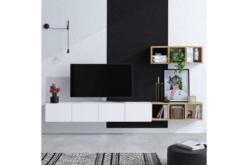 Pa Tv-möbelset 215x32 cm Vit/Brun - Hanah Home - TV-möbelset