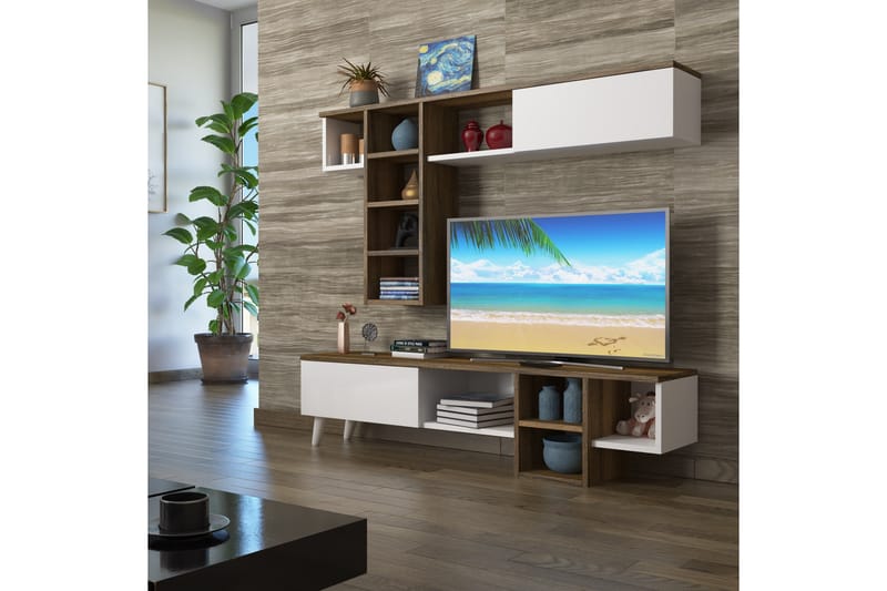 Pega Miyase Tv-möbelset 140 cm - Mörkbrun/Vit - TV-möbelset