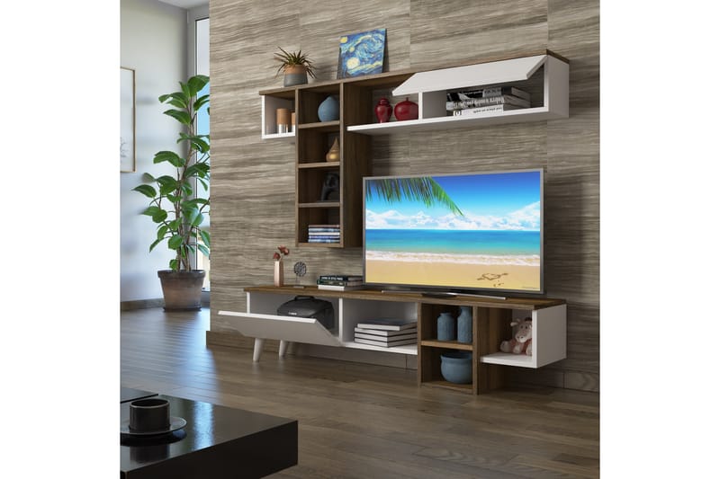 Pega Miyase Tv-möbelset 140 cm - Mörkbrun/Vit - TV-möbelset