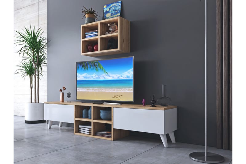 Pega Perez Tv-möbelset 160 cm - Mörkbrun/Vit - TV-möbelset