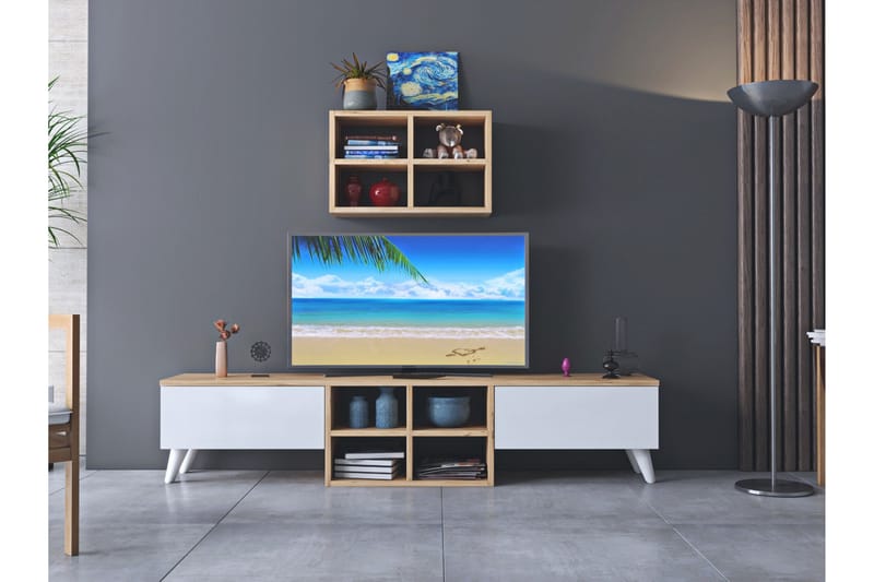 Pega Perez Tv-möbelset 160 cm - Mörkbrun/Vit - TV-möbelset