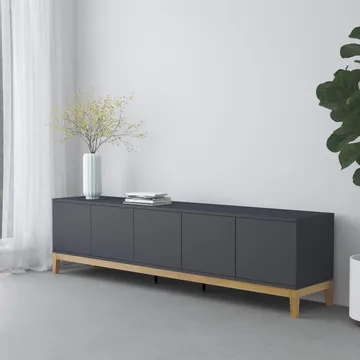 Pelle Tv-bänk 200 cm - Grå / Wotan-ek - Möbler - Tv möbel & mediamöbel - TV bänk & mediabänk