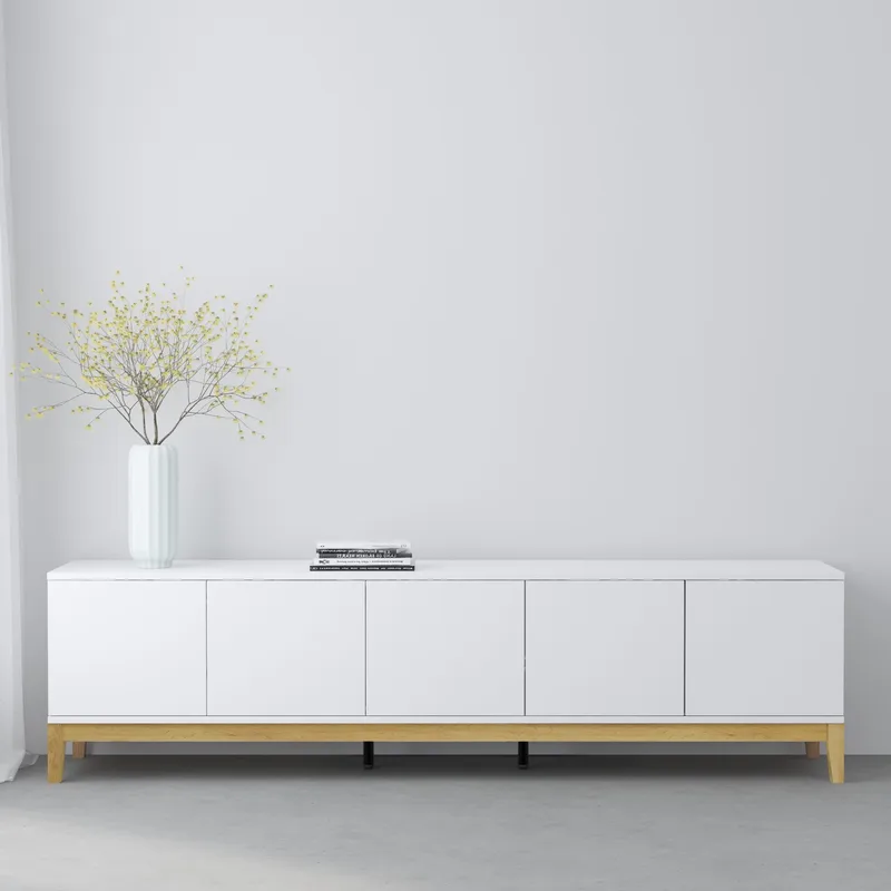 Pelle Tv-bänk 200 cm - Vit/Wotan-ek - Möbler - Tv möbel & mediamöbel - TV bänk & mediabänk