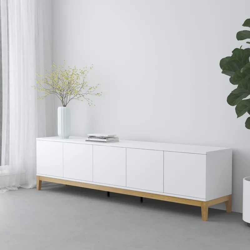 Pelle Tv-bänk 200 cm - Vit/Wotan-ek - Möbler - Tv möbel & mediamöbel - TV bänk & mediabänk