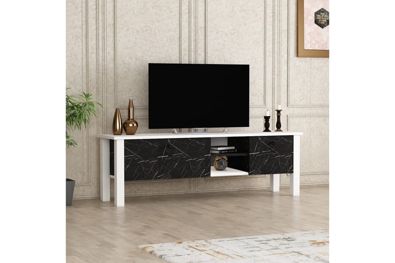 Perrenmies Tv-bänk 140x35 cm Vit/Svart - Hanah Home - TV bänk & mediabänk