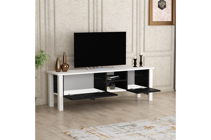 Perrenmies Tv-bänk 140x35 cm Vit/Svart - Hanah Home - TV bänk & mediabänk