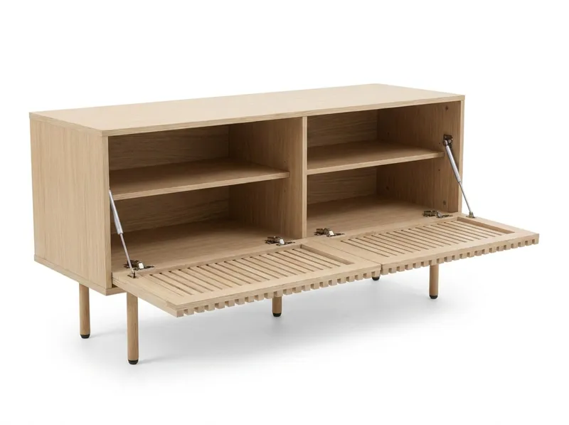 Peyra Ribbad TV-bänk 120 cm med Förvaring, Trä- och Ekutseende - Natur - Möbler - Tv möbel & mediamöbel - TV bänk & mediabänk