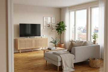 Peyra Ribbad TV-bänk 120 cm med Förvaring, Trä- och Ekutseende - Natur - Möbler - Tv möbel & mediamöbel - TV bänk & mediabänk