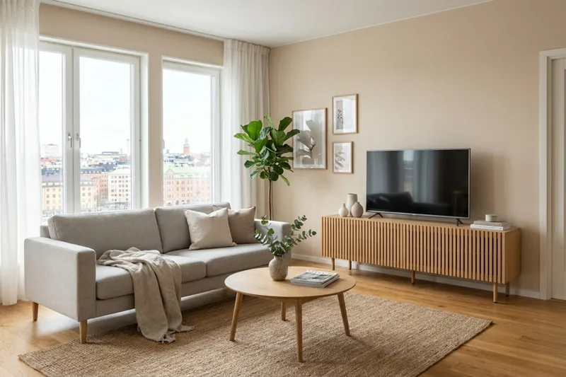 Peyra Ribbad TV-bänk 160 cm med Förvaring, Trä- och Ekutseende - Natur - Möbler - Tv möbel & mediamöbel - TV bänk & mediabänk