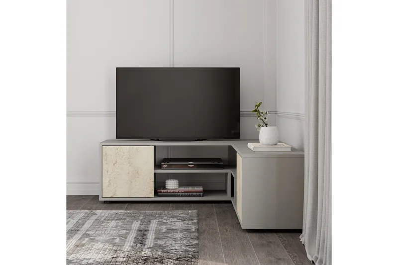 Pienk Tv-bänk 125 cm - Grå/Travertin - Möbler - Tv möbel & mediamöbel - TV bänk & mediabänk