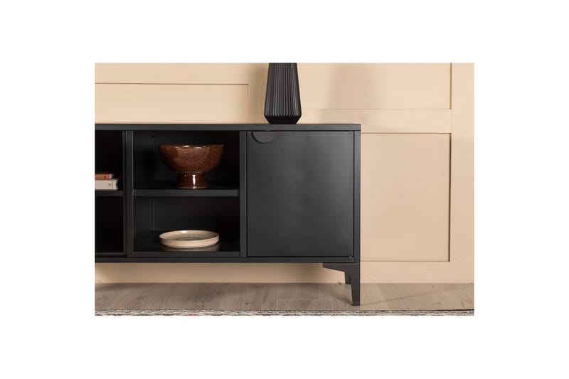 Piring Golvstående TV Bänk 120 cm med Förvaring i Metall - Svart - Möbler - Tv möbel & mediamöbel - TV bänk & mediabänk