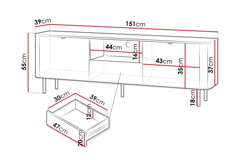 Pollena Tv-bänk 151x39 cm - Brun - Möbler - Tv möbel & mediamöbel - TV bänk & mediabänk