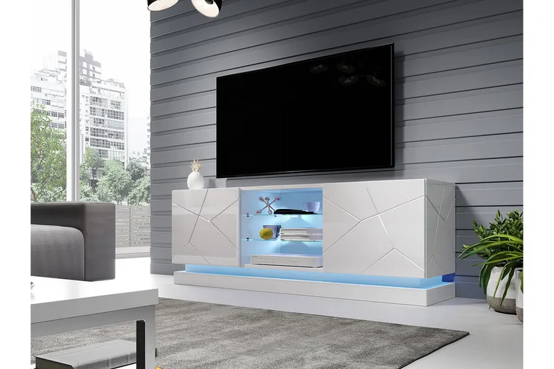 Qiu TV-bänk 40x160 cm LED-belysning - Vit/Högglans - Möbler - Tv möbel & mediamöbel - TV bänk & mediabänk