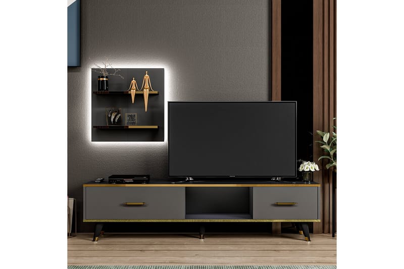 Rebelo Tv-möbelset 180x35 cm Svart - Hanah Home - TV-möbelset