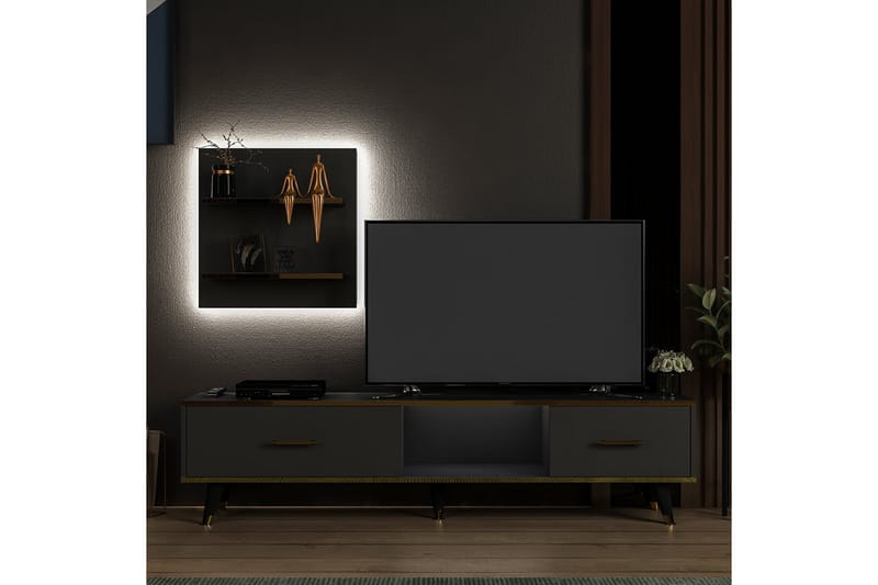 Rebelo Tv-möbelset 180x35 cm Svart - Hanah Home - TV-möbelset