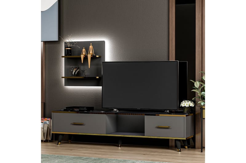 Rebelo Tv-möbelset 180x35 cm Svart - Hanah Home - TV-möbelset