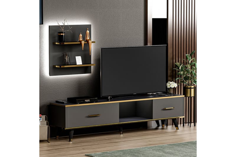 Rebelo Tv-möbelset 180x35 cm Svart - Hanah Home - TV-möbelset
