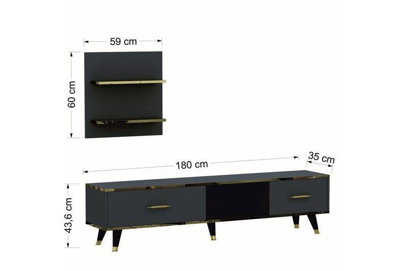 Rebelo Tv-möbelset 180x35 cm Svart - Hanah Home - TV-möbelset