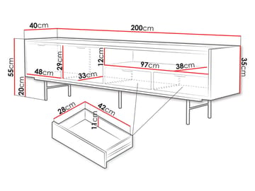 Rolden Golvstående TV-bänk 200 cm med Förvaring i Trä med Metallben - Brun - Möbler - Tv möbel & mediamöbel - TV bänk & mediabänk