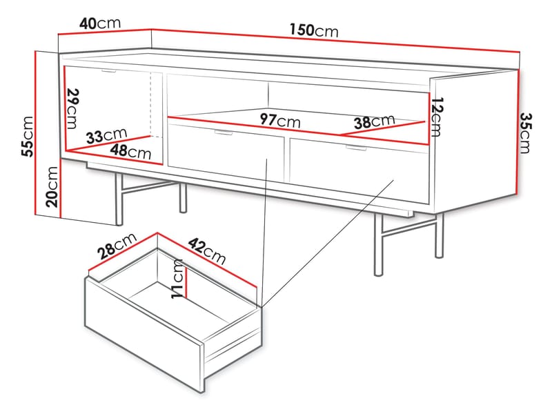 Rolden TV-bänk 150x55 cm - Valnöt - Möbler - Tv möbel & mediamöbel - TV bänk & mediabänk