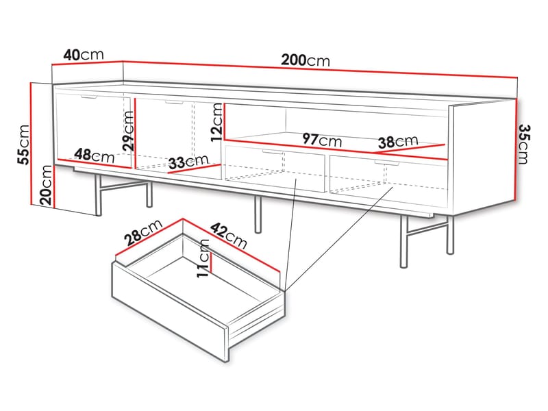 Rolden TV-bänk 200x55 cm - Hickoryek - Möbler - Tv möbel & mediamöbel - TV bänk & mediabänk