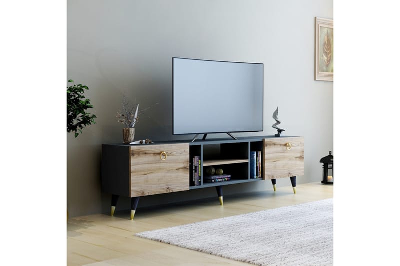 Rudy Tv-bänk 180x29,6 cm Brun/Svart - Hanah Home - TV bänk & mediabänk