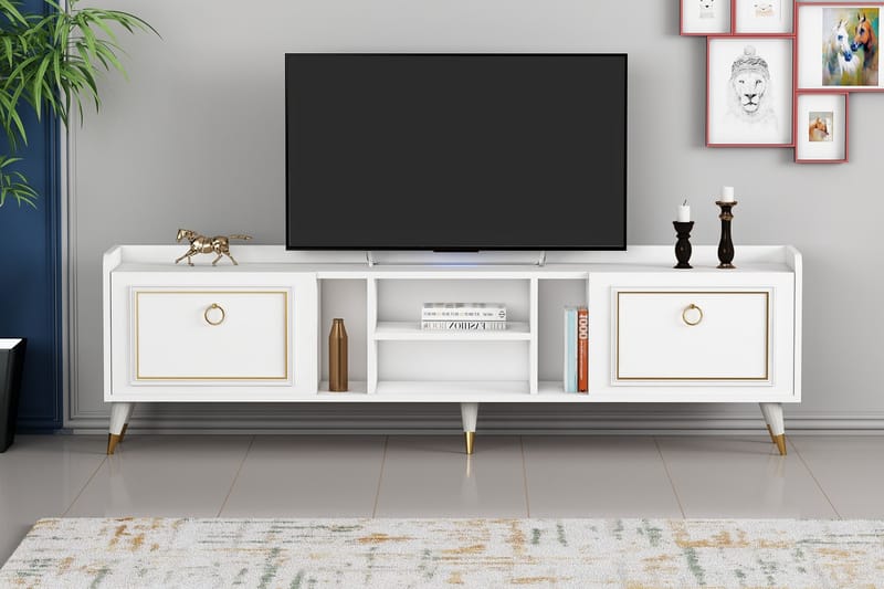 Rudy Tv-bänk 180x35 cm Vit/Guld - Hanah Home - TV bänk & mediabänk