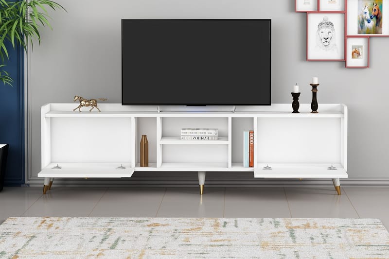 Rudy Tv-bänk 180x35 cm Vit/Guld - Hanah Home - TV bänk & mediabänk