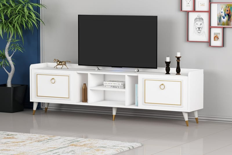 Rudy Tv-bänk 180x35 cm Vit/Guld - Hanah Home - TV bänk & mediabänk