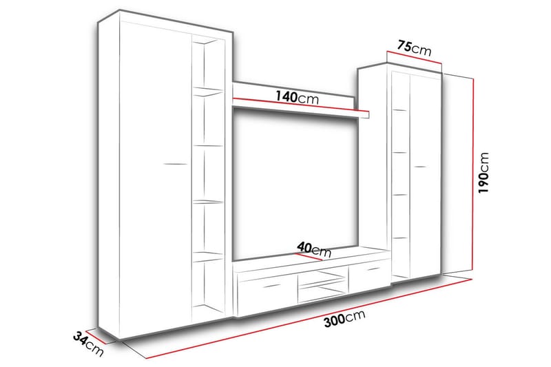 Rumba TV-möbelset 300x34x190 cm - Trä/natur - Möbler - Tv möbel & mediamöbel - TV-möbelset