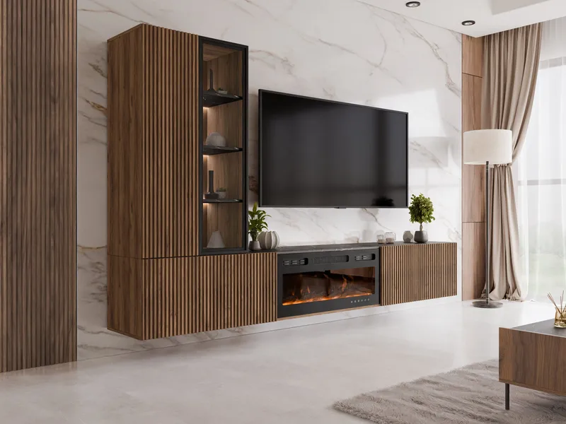 Rylar Tv-möbel 250 cm Eldstad med värmefunktion - Brun|svart - Möbler - Tv möbel & mediamöbel - TV-möbelset