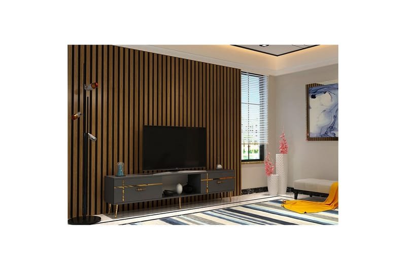 Safiya Tv-bänk 150 cm - Antracit/Guld - Möbler - Tv möbel & mediamöbel - TV bänk & mediabänk