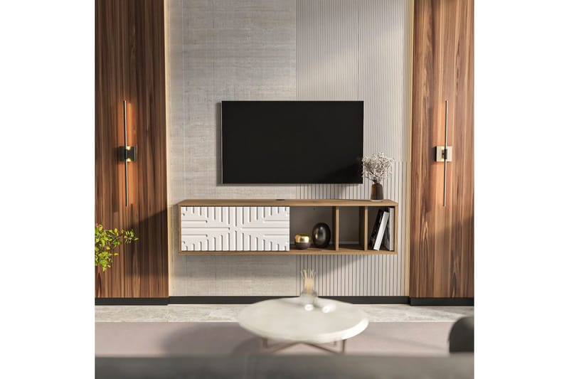 Saller Vägghängd Tv-bänk 140 cm med Förvaring i Valnöt - Valnötsbrun - Möbler - Tv möbel & mediamöbel - TV bänk & mediabänk