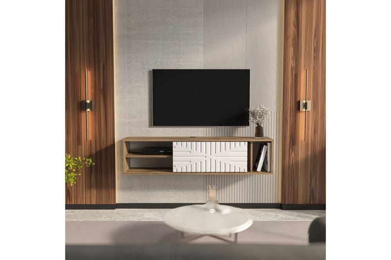 Saller Vägghängd Tv-bänk 140 cm med Förvaring i Valnöt - Valnötsbrun - Möbler - Tv möbel & mediamöbel - TV bänk & mediabänk