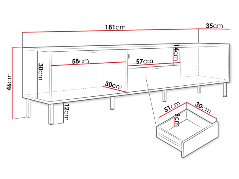 Salmor Tv-bänk 181 cm - Vit - Möbler - Tv möbel & mediamöbel - TV bänk & mediabänk