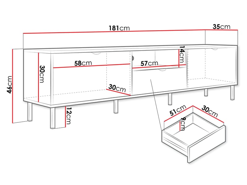 Salmor Tv-bänk 181 cm - Vit - Möbler - Tv möbel & mediamöbel - TV bänk & mediabänk