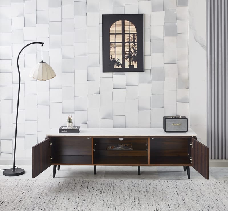 Salvador tv-bänk med förvaring 160 cm lång - Marmor / mörkbrun - marmor/mörkbrun - Möbler - Tv möbel & mediamöbel - TV bänk & mediabänk