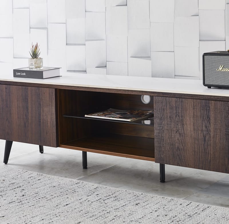 Salvador tv-bänk med förvaring 160 cm lång - Marmor / mörkbrun - marmor/mörkbrun - Möbler - Tv möbel & mediamöbel - TV bänk & mediabänk