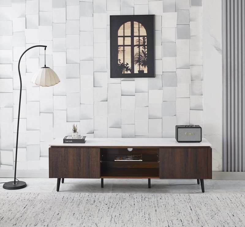 Salvador tv-bänk med förvaring 160 cm lång - Marmor / mörkbrun - marmor/mörkbrun - Möbler - Tv möbel & mediamöbel - TV bänk & mediabänk