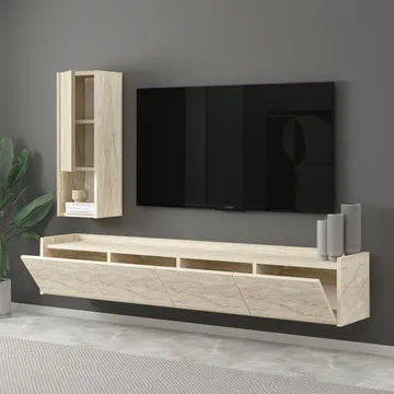 Semoure Vägghängd Tv Bänk 160 cm med Förvaring i Trä - Beige - Möbler - Tv möbel & mediamöbel - TV bänk & mediabänk