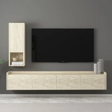 Semoure Vägghängd Tv Bänk 160 cm med Förvaring i Trä - Beige - Möbler - Tv möbel & mediamöbel - TV bänk & mediabänk