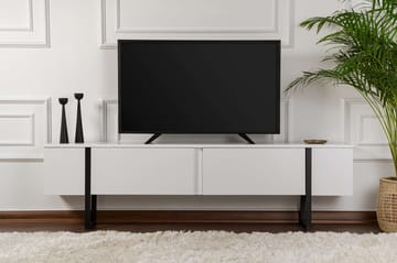 Serenity Golvstående Tv Bänk 180 cm med Förvaring i Trä med Metallben - Vit - Möbler - Tv möbel & mediamöbel - TV bänk & mediabänk