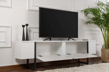 Serenity Golvstående Tv Bänk 180 cm med Förvaring i Trä med Metallben - Vit - Möbler - Tv möbel & mediamöbel - TV bänk & mediabänk