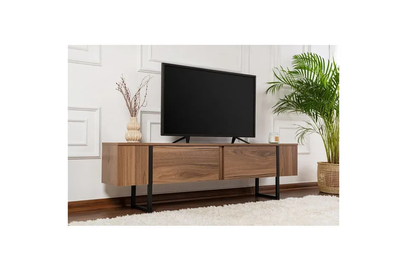 Serenity Golvstående TV Bänk 180 cm med Förvaring i Valnöt - Brun - Möbler - Tv möbel & mediamöbel - TV bänk & mediabänk