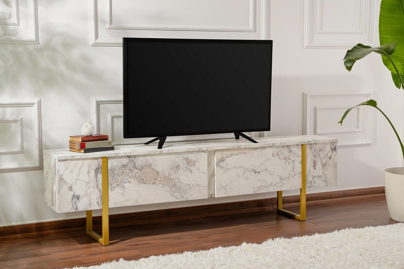 Serenity Tv-bänk 180x30 cm - Marmor/Guld - Möbler - Tv möbel & mediamöbel - TV bänk & mediabänk